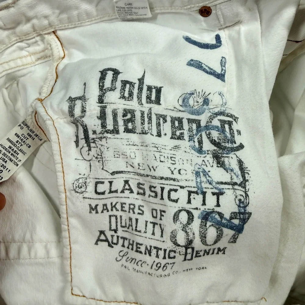 Polo Ralph Lauren 867‎ Classic Fit Jeans Mens 42x30 White Hudson Authentic Denim